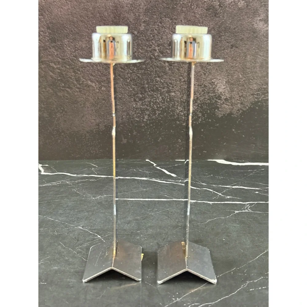 VTG PAIR (2) 1990 ORE Originals Steel Man Figure Cut Out Modern Candle Holders